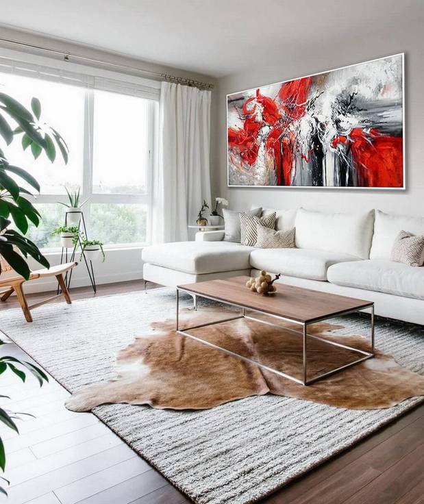 Modern Original Hand-painted Contemporary Textured Red Abstract FEX0J